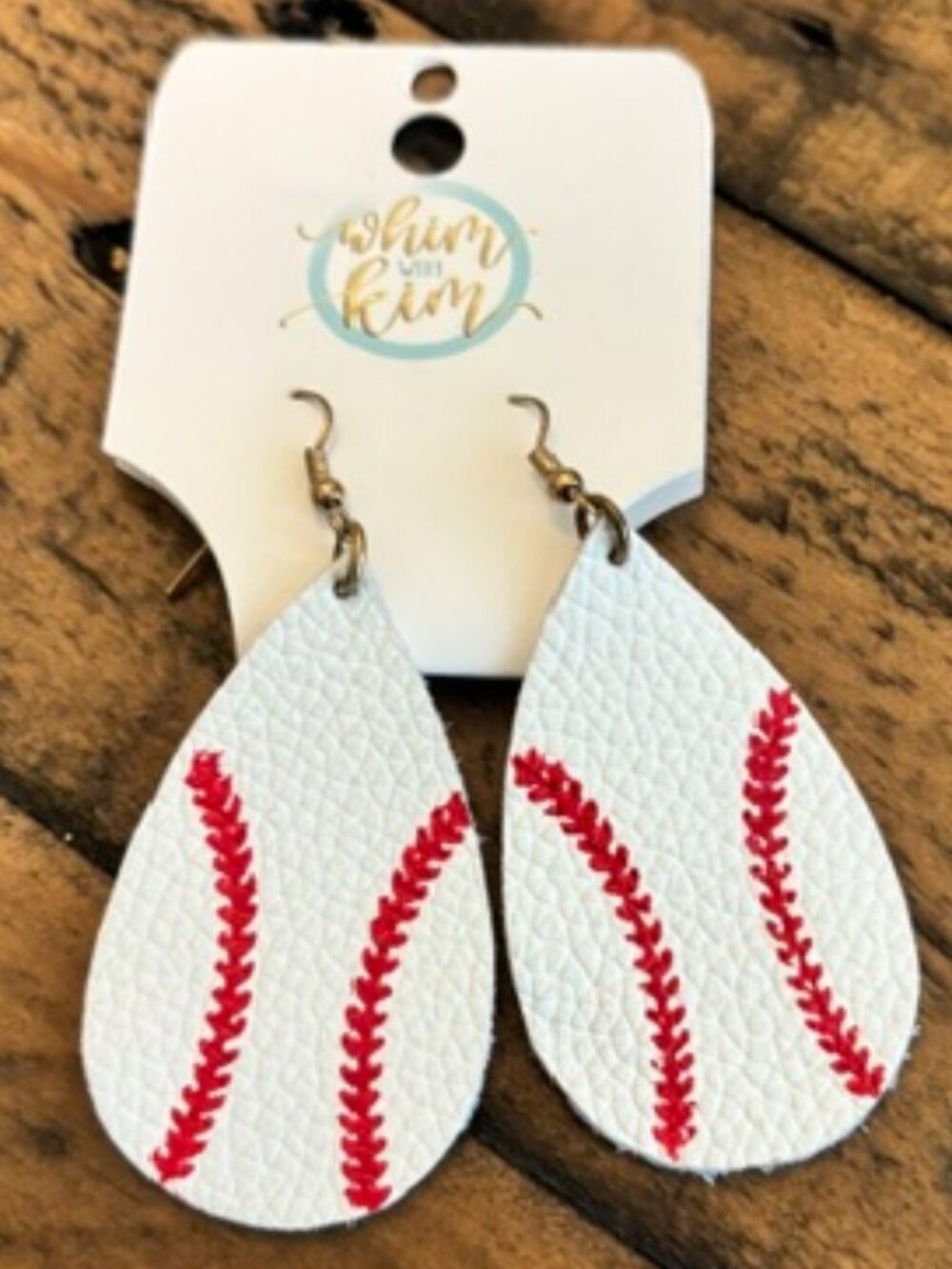Leather Baseball Teardrop Earrings Red White Game Day Sports Mom